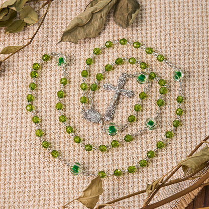 AMUSOUL  Assumption of Virgin Mary & Crucifix of 6 mm Polyhedron Green Crystal Alloy Chain Rosary