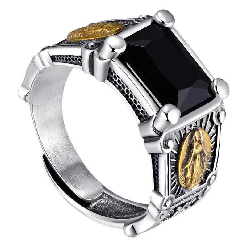AMUSOUL Modern Style Miraculous Medal Blessed Faith Adjustable Ring