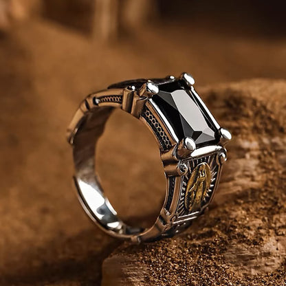 AMUSOUL Modern Style Miraculous Medal Blessed Faith Adjustable Ring