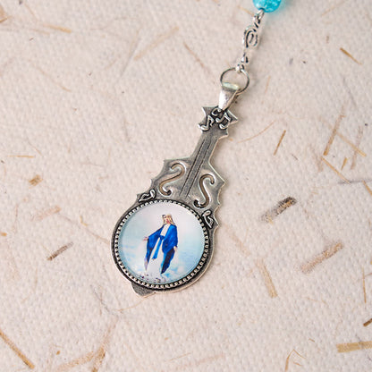 AMUSOUL Our Lady of Fatima & Assumption of Our Lady of 8mm Round Multicolor Glass Alloy Chain Rosary