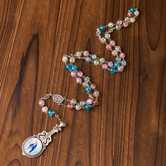 AMUSOUL Our Lady of Fatima & Assumption of Our Lady of 8mm Round Multicolor Glass Alloy Chain Rosary