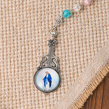 AMUSOUL Our Lady of Fatima & Assumption of Our Lady of 8mm Round Multicolor Glass Alloy Chain Rosary