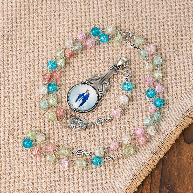 AMUSOUL Our Lady of Fatima & Assumption of Our Lady of 8mm Round Multicolor Glass Alloy Chain Rosary
