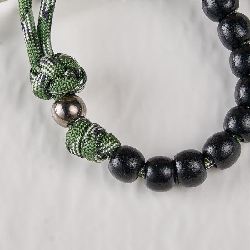 AMUSOUL St. Benedict Medal & Crucifix of 10 mm Round Black Wood Green Paracord Pocket Rosary