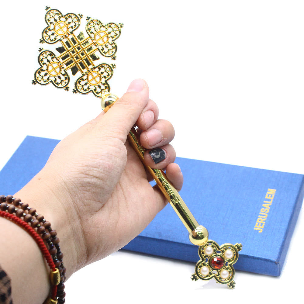 AMUSOUL Classic Style Jerusalem Devine Faith Blessing Hand Cross