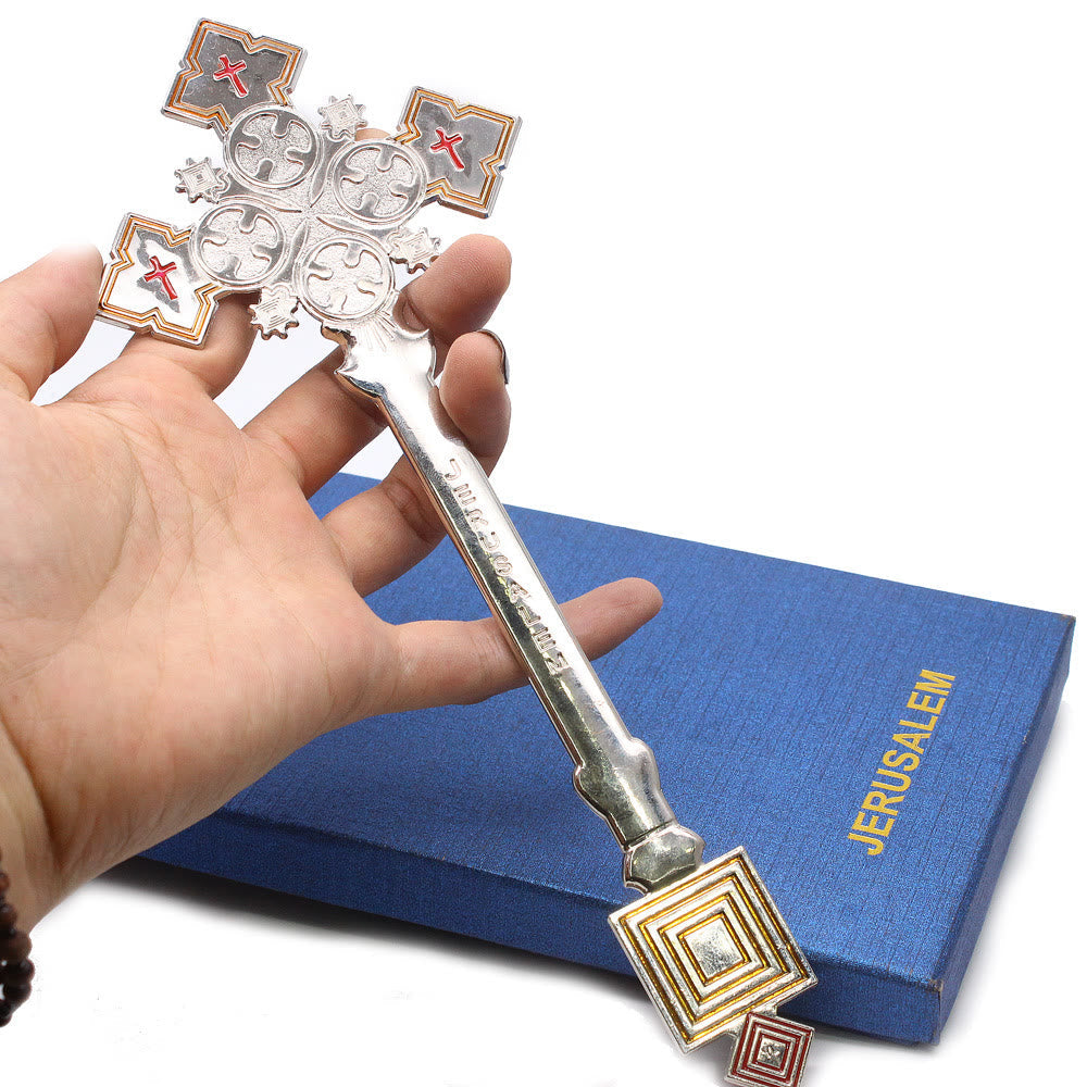 AMUSOUL  Classic Style Jerusalem Cross-Shaped Regal Blessing Hand Cross