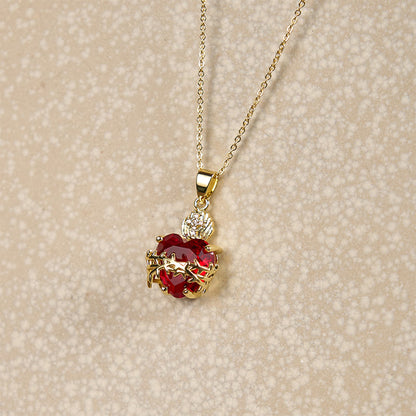 AMUSOUL Modern Style Crafted Red Gemstones Sacred Heart of Jesus Pendant Necklace