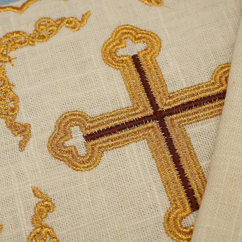 AMUSOUL Classic Style Golden Cross Embroidered  Elegant Religious Altar Linen Set