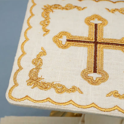 AMUSOUL Classic Style Golden Cross Embroidered  Elegant Religious Altar Linen Set