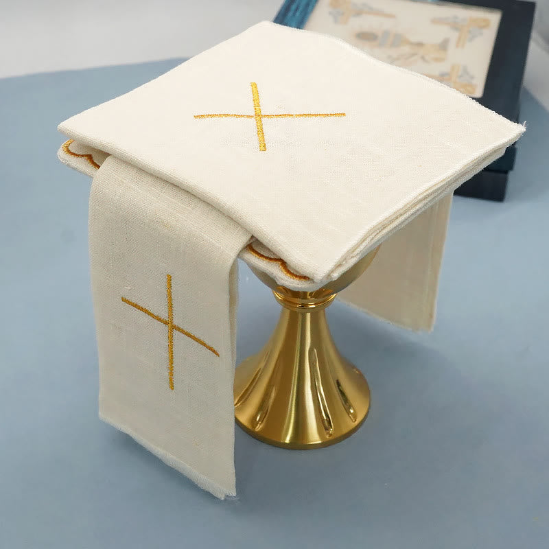 AMUSOUL Classic Style Golden Cross Embroidered  Elegant Religious Altar Linen Set