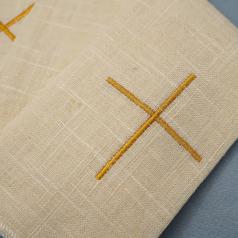 AMUSOUL Classic Style Golden Cross Embroidered  Elegant Religious Altar Linen Set