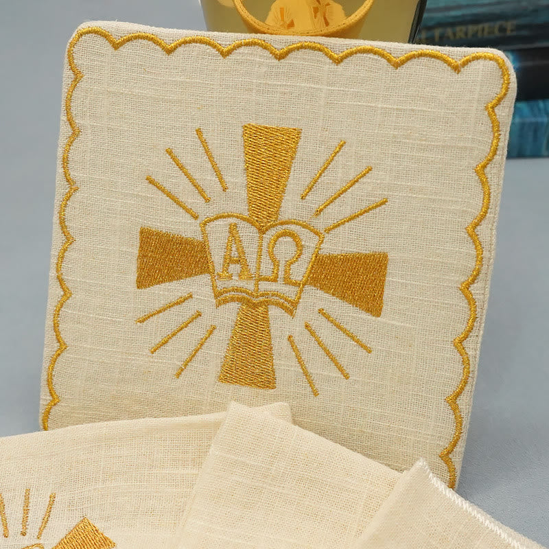 AMUSOUL  Classic Style Golden Shining Grace Cross Altar Linen Set