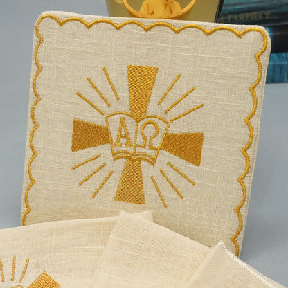 AMUSOUL  Classic Style Golden Shining Grace Cross Altar Linen Set