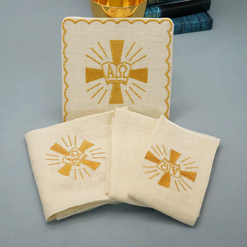 AMUSOUL  Classic Style Golden Shining Grace Cross Altar Linen Set