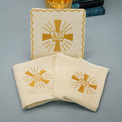 AMUSOUL  Classic Style Golden Shining Grace Cross Altar Linen Set
