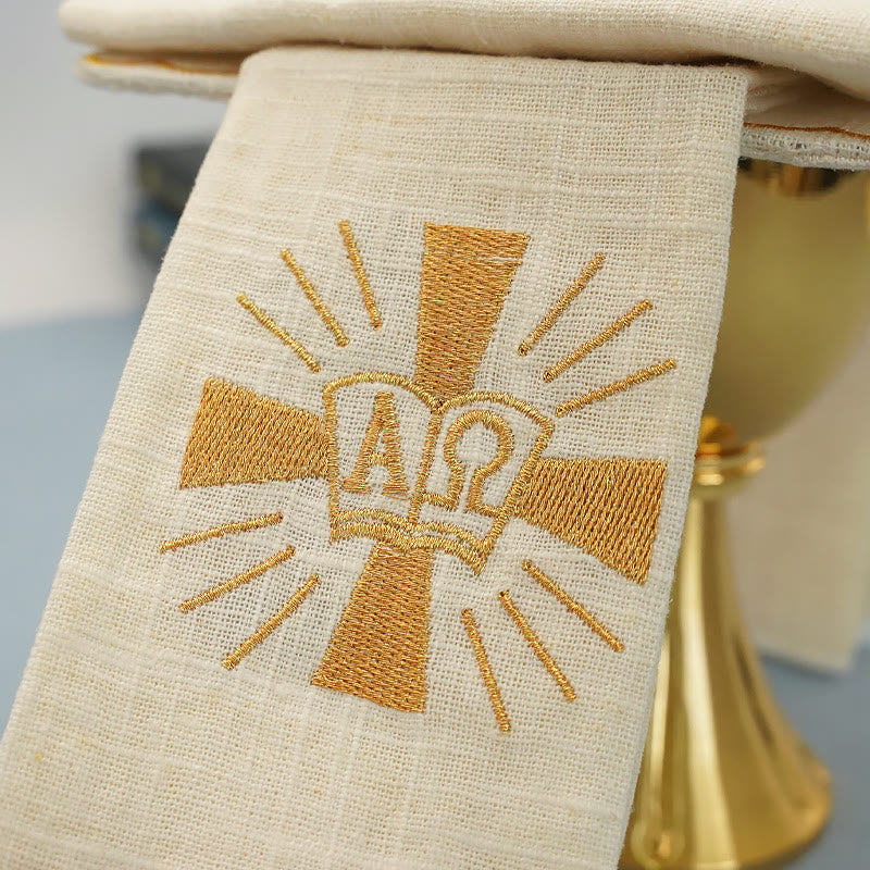 AMUSOUL  Classic Style Golden Shining Grace Cross Altar Linen Set