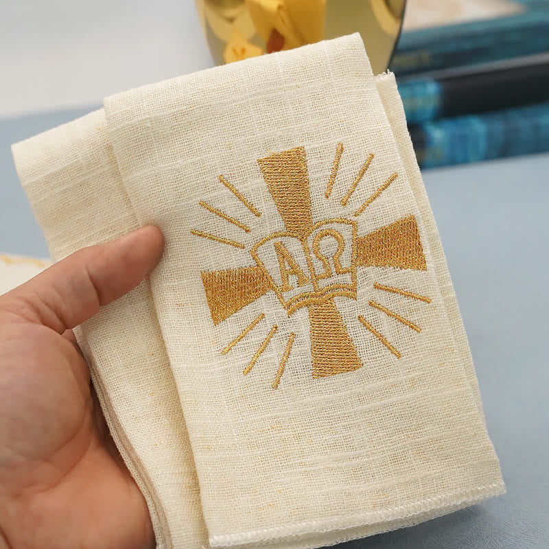 AMUSOUL  Classic Style Golden Shining Grace Cross Altar Linen Set