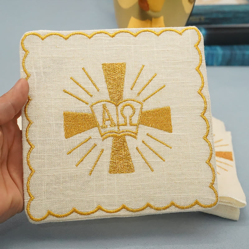 AMUSOUL  Classic Style Golden Shining Grace Cross Altar Linen Set