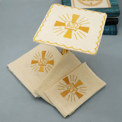 AMUSOUL  Classic Style Golden Shining Grace Cross Altar Linen Set