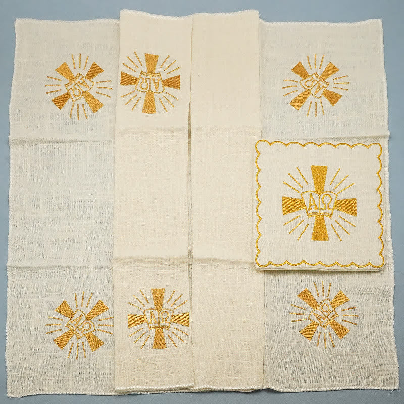 AMUSOUL  Classic Style Golden Shining Grace Cross Altar Linen Set