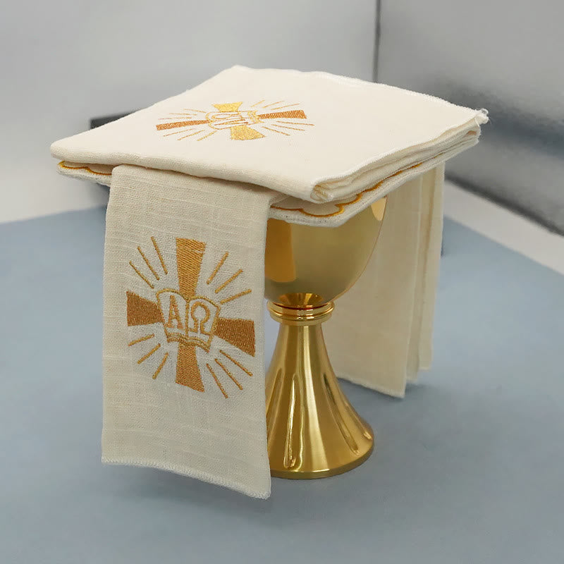 AMUSOUL  Classic Style Golden Shining Grace Cross Altar Linen Set