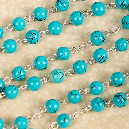 AMUSOUL Our Lady of Aparecida & Crucifix of 8 mm Round Green Glass Alloy Chain Rosary