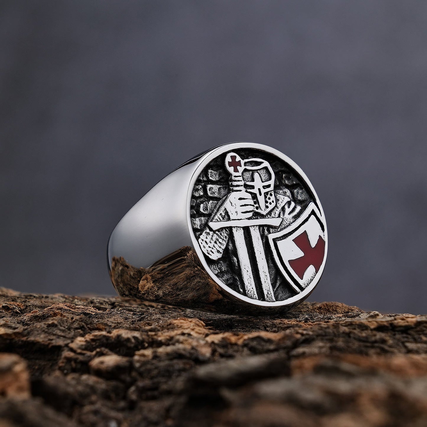 AMUSOUL Retro Classic Style Knights Templar Cross Divine Faith Ring