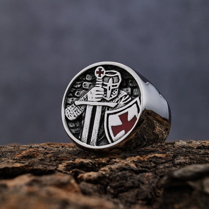 AMUSOUL Retro Classic Style Knights Templar Cross Divine Faith Ring