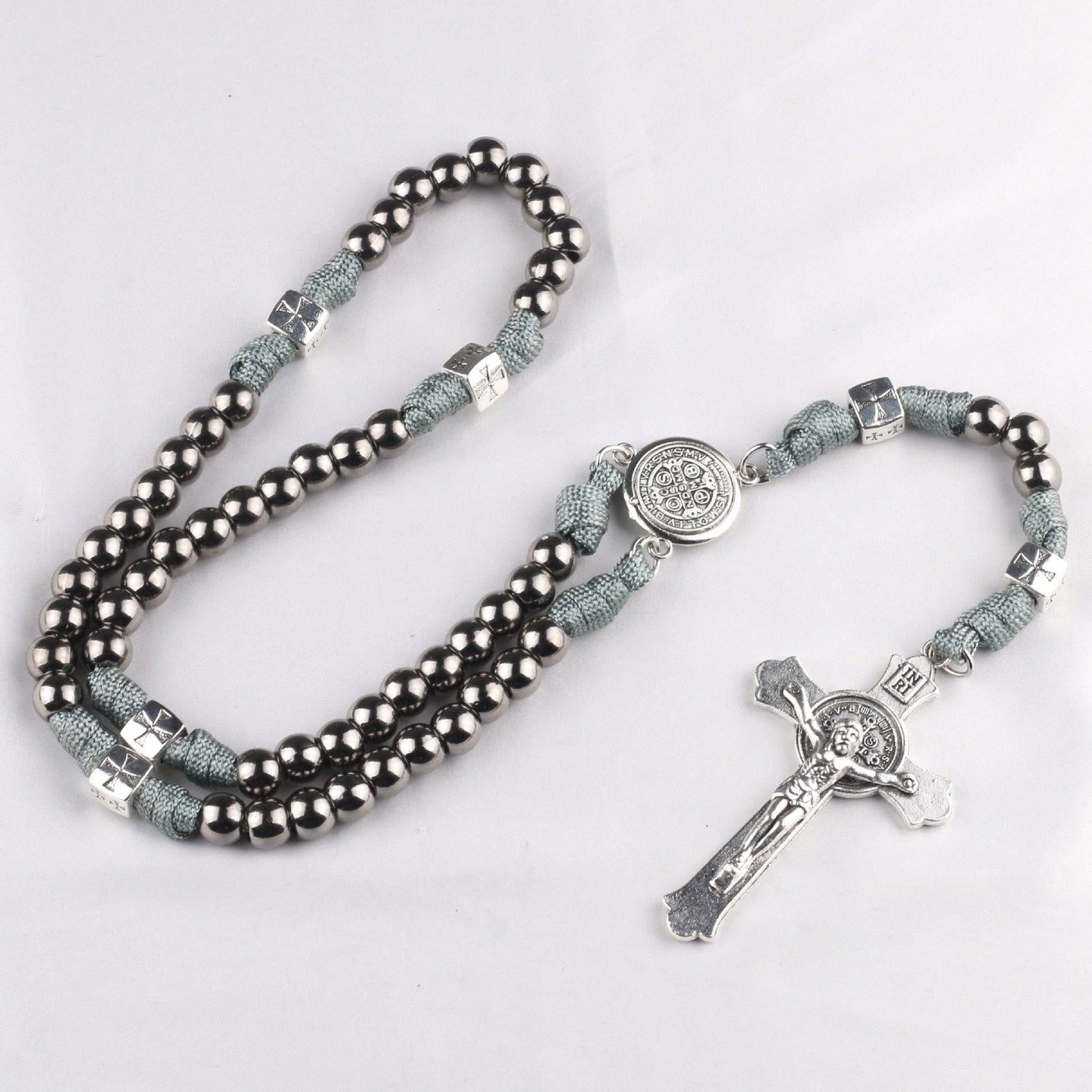 AMUSOUL St. Benedict Medal & Crucifix of 10mm Round Multicolor Wood Paracord Rosary