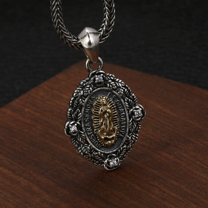 AMUSOUL Sterling Silver Classic Style Our Lady of Guadalupe & St. Michael Pendant Necklace