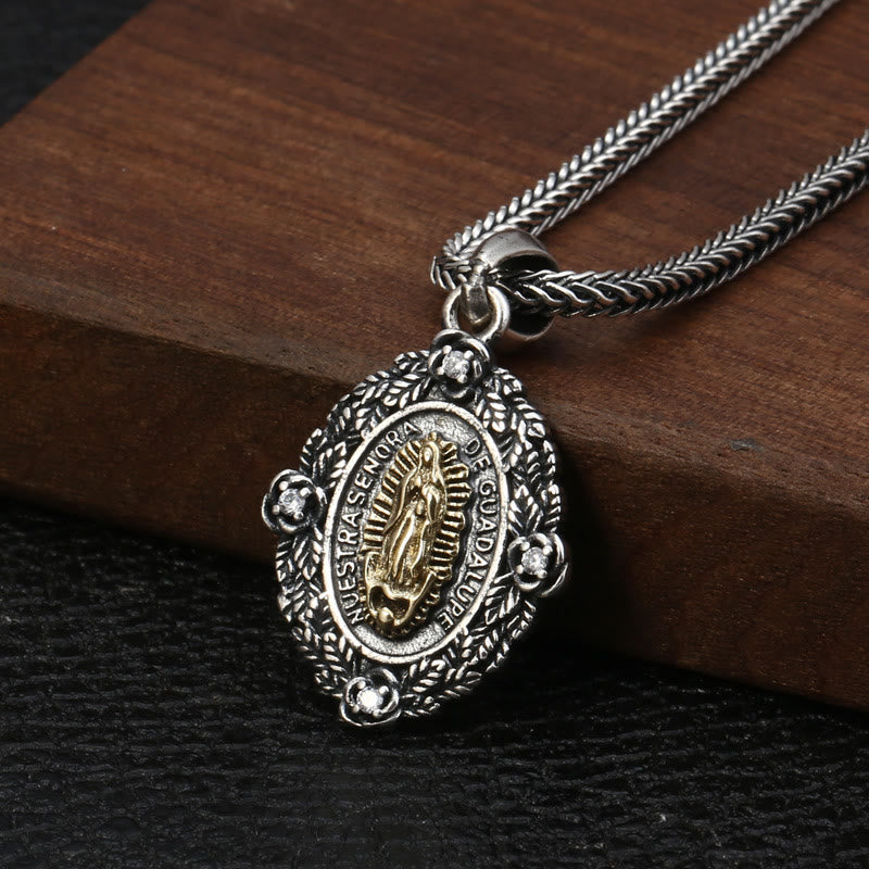 AMUSOUL Sterling Silver Classic Style Our Lady of Guadalupe & St. Michael Pendant Necklace
