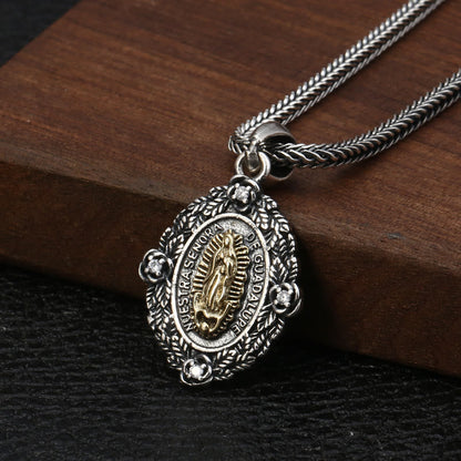 AMUSOUL Sterling Silver Classic Style Our Lady of Guadalupe & St. Michael Pendant Necklace