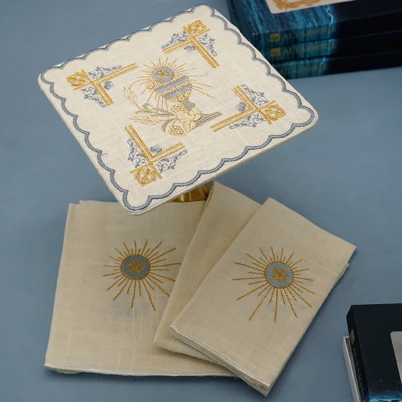 AMUSOUL  Classic Style Chalice Veil and Purificator Set Religious Altar Linen Set