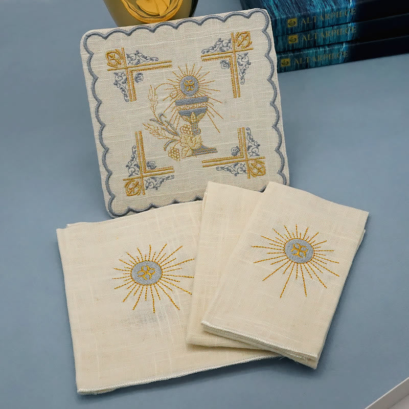 AMUSOUL  Classic Style Chalice Veil and Purificator Set Religious Altar Linen Set