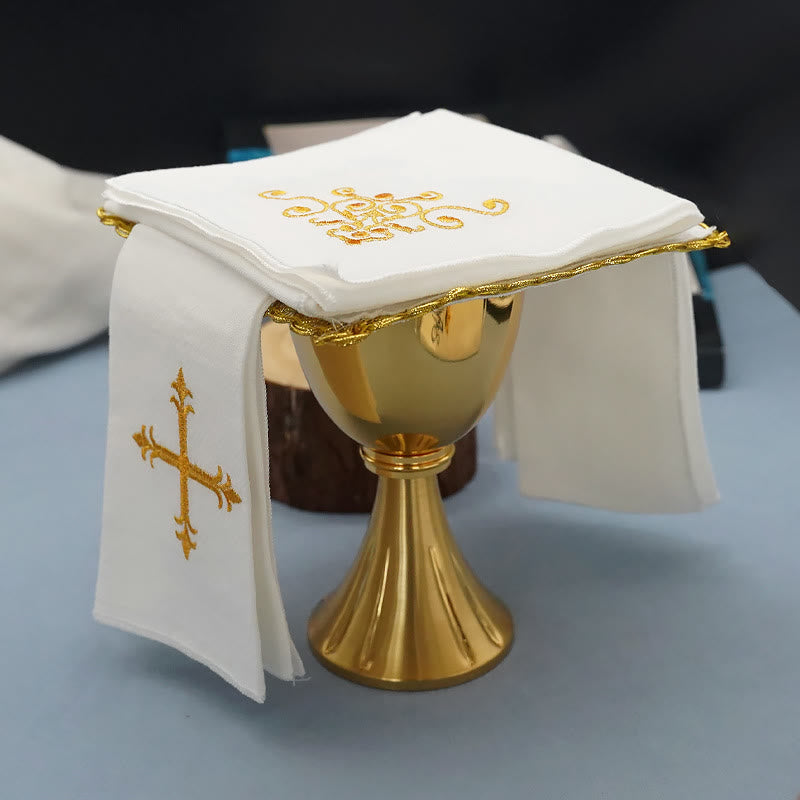 AMUSOUL Classic Style Golden Grace Chalice Veil & Purificator Set Religious Altar Linen Set