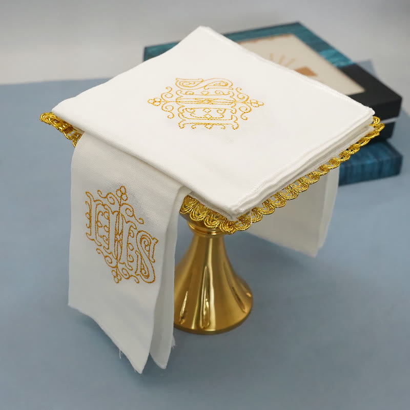 AMUSOUL Classic Style Golden Grace Chalice Veil & Purificator Set Religious Altar Linen Set