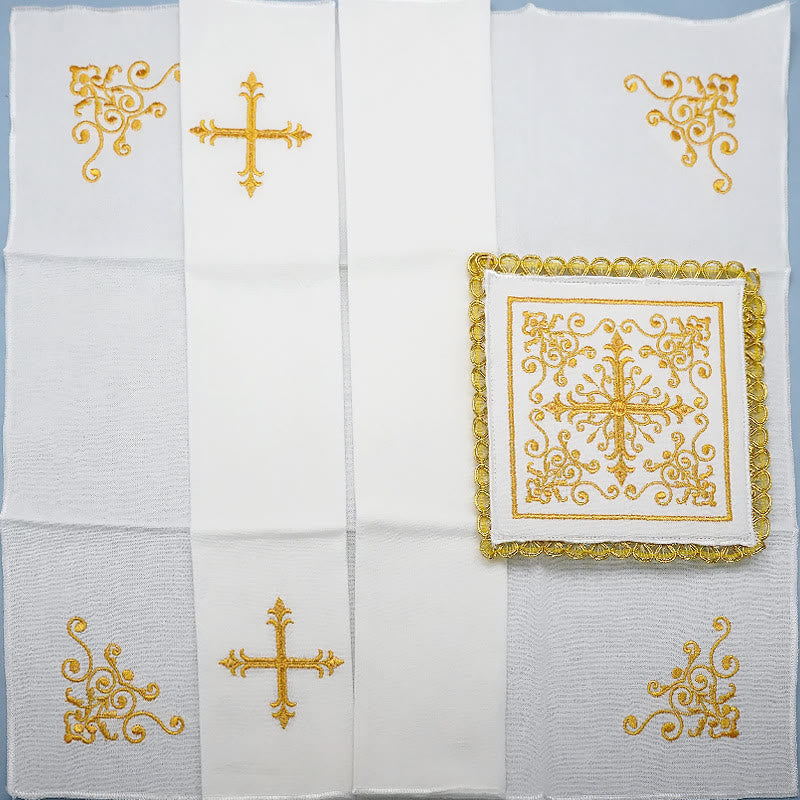 AMUSOUL Classic Style Golden Grace Chalice Veil & Purificator Set Religious Altar Linen Set