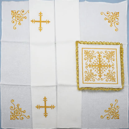 AMUSOUL Classic Style Golden Grace Chalice Veil & Purificator Set Religious Altar Linen Set