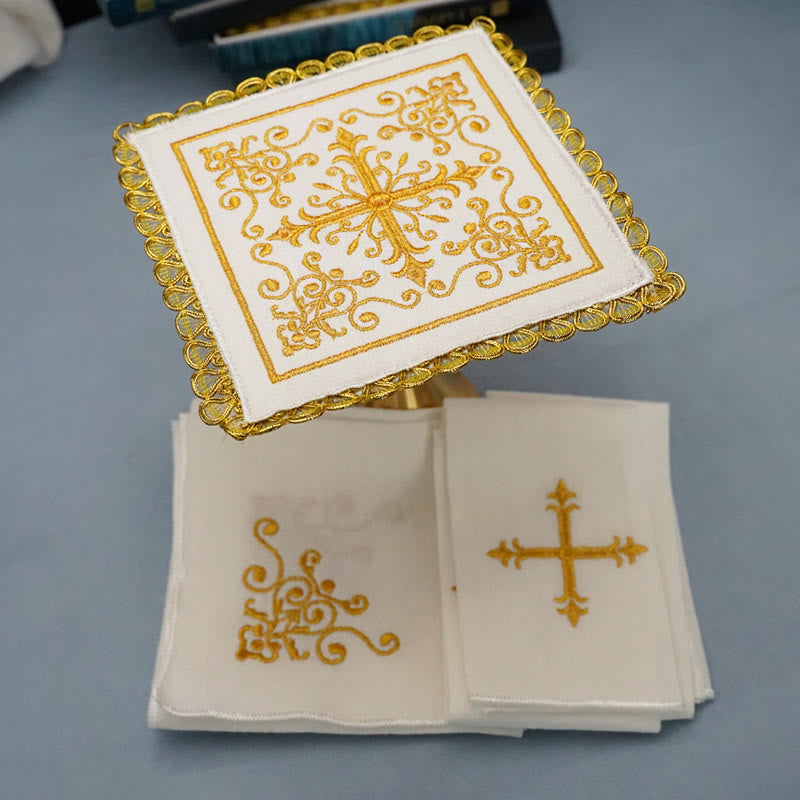 AMUSOUL Classic Style Golden Grace Chalice Veil & Purificator Set Religious Altar Linen Set