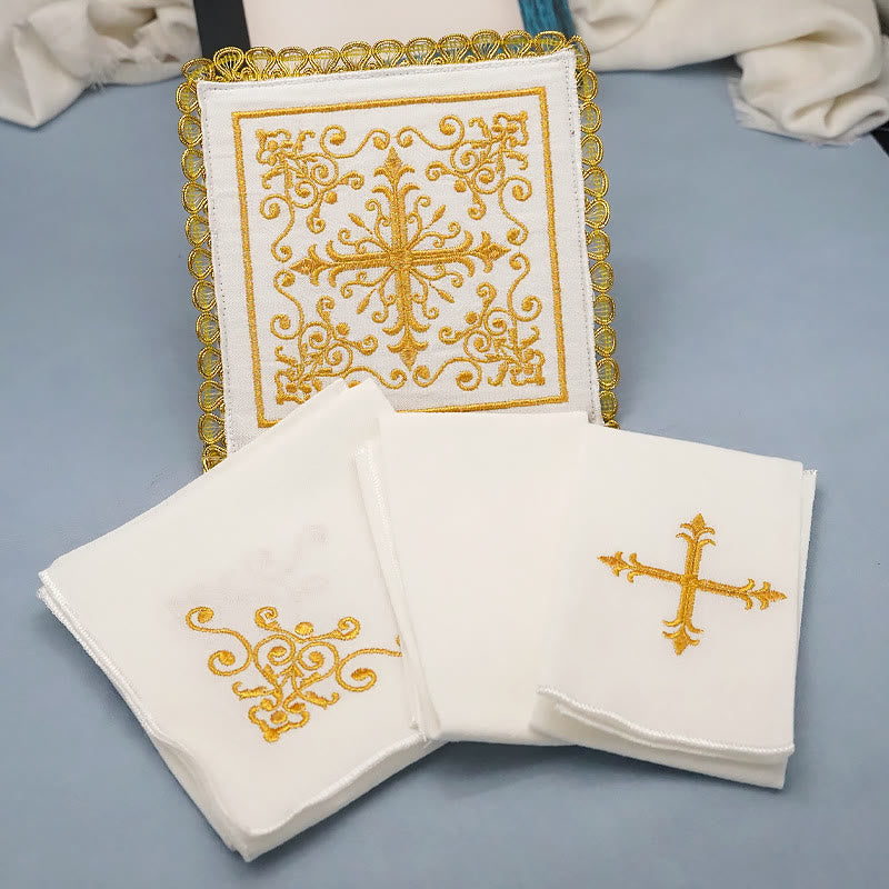 AMUSOUL Classic Style Golden Grace Chalice Veil & Purificator Set Religious Altar Linen Set
