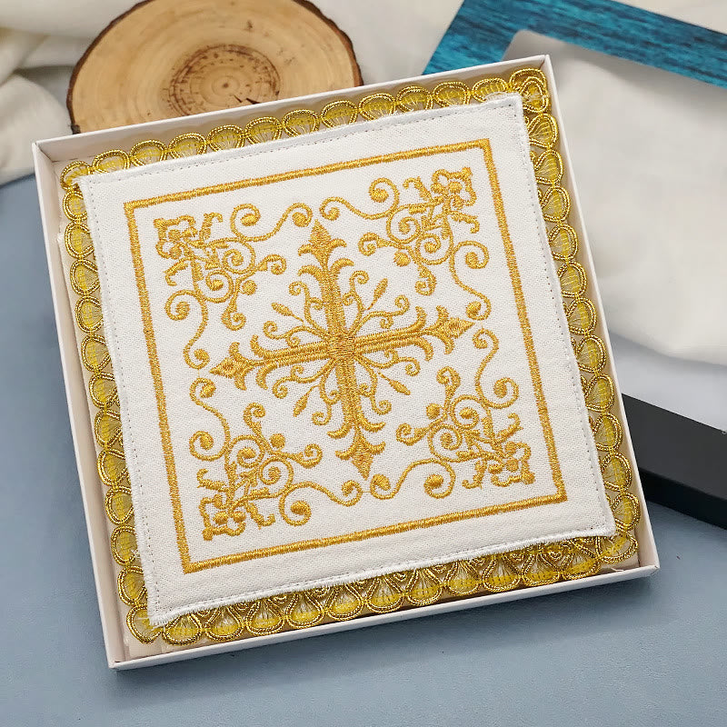 AMUSOUL Classic Style Golden Grace Chalice Veil & Purificator Set Religious Altar Linen Set
