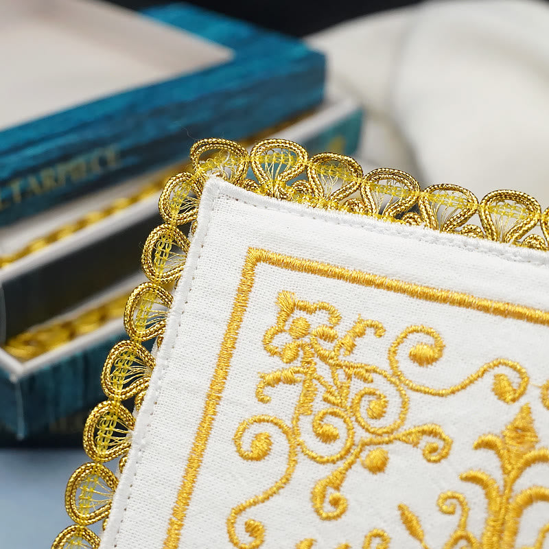 AMUSOUL Classic Style Golden Grace Chalice Veil & Purificator Set Religious Altar Linen Set