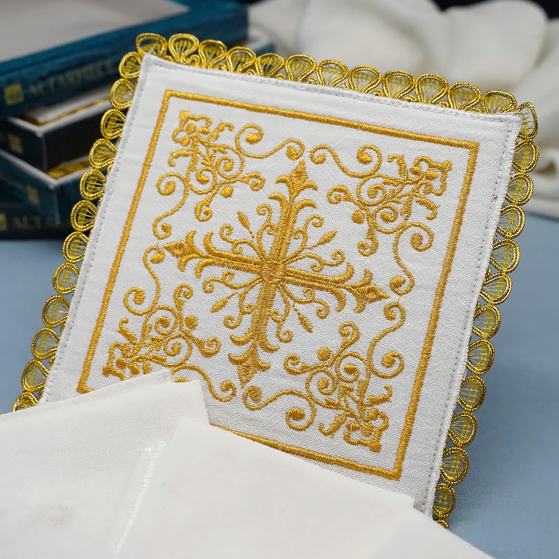 AMUSOUL Classic Style Golden Grace Chalice Veil & Purificator Set Religious Altar Linen Set