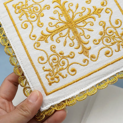 AMUSOUL Classic Style Golden Grace Chalice Veil & Purificator Set Religious Altar Linen Set
