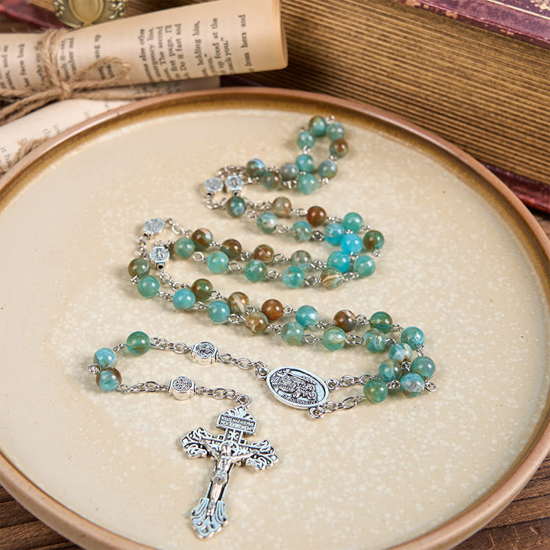 AMUSOUL Our Lady of Aparecida & Crucifix of 8mm Round Green Acrylic Alloy Chain Rosary