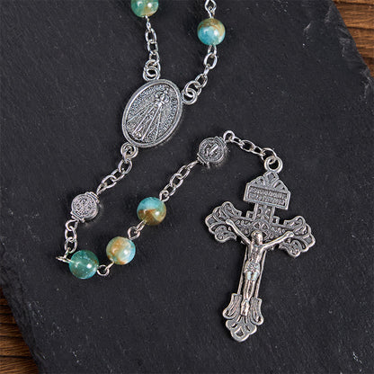 AMUSOUL Our Lady of Aparecida & Crucifix of 8mm Round Green Acrylic Alloy Chain Rosary