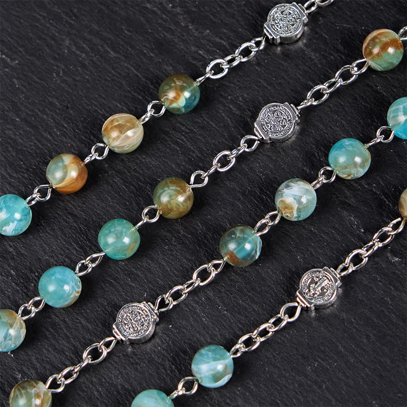 AMUSOUL Our Lady of Aparecida & Crucifix of 8mm Round Green Acrylic Alloy Chain Rosary