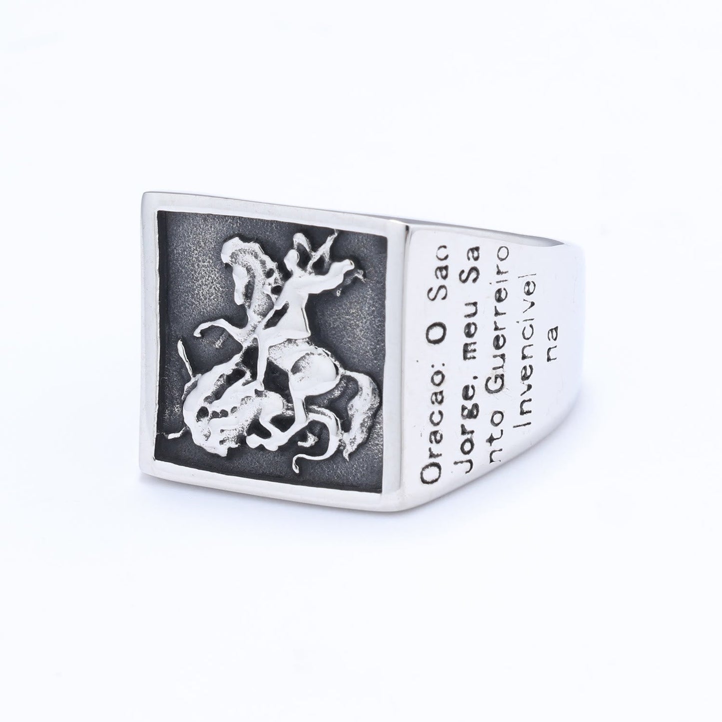 AMUSOUL  Retro Classic Style St. George Warrior Slave the Dragon Divine Protection Ring