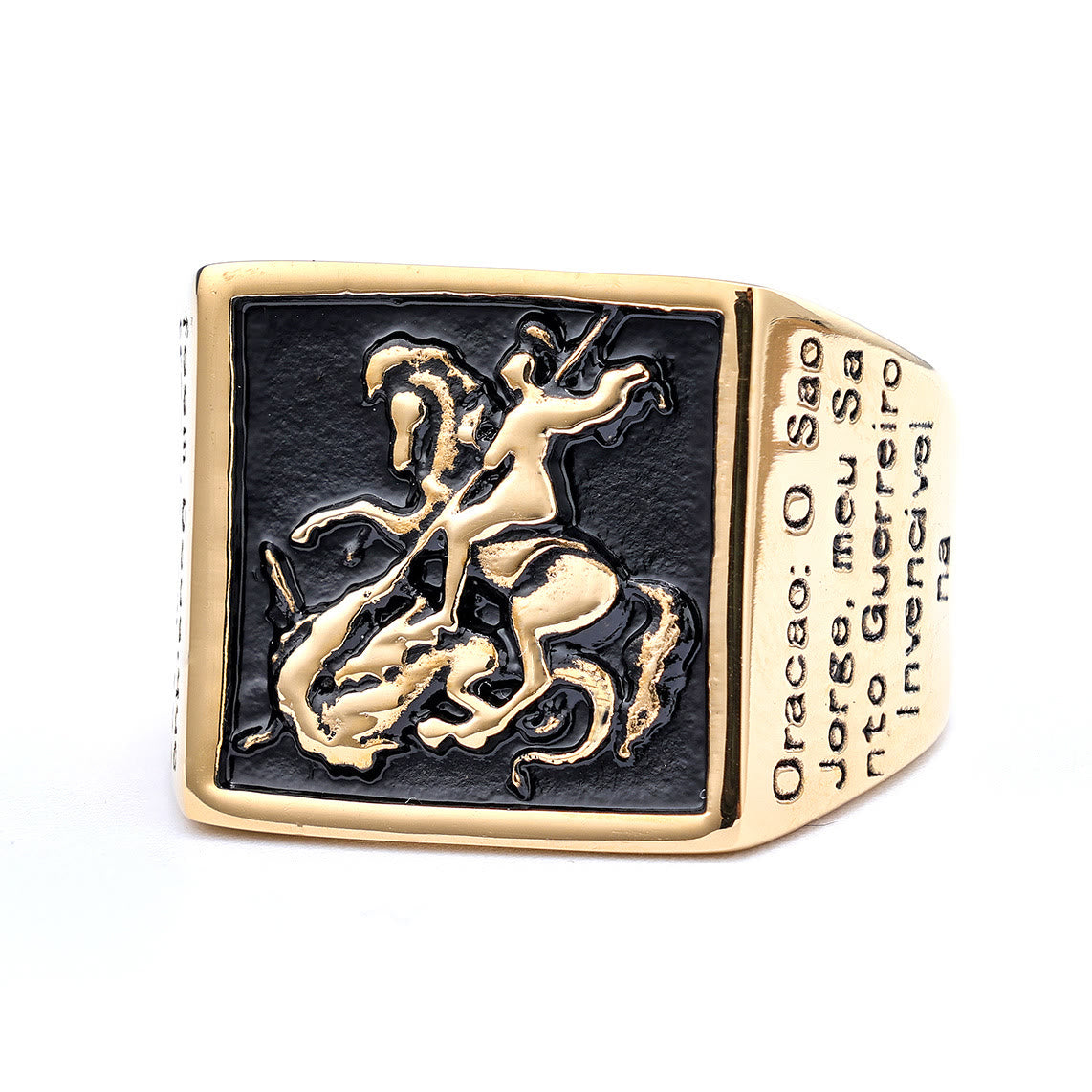 AMUSOUL  Retro Classic Style St. George Warrior Slave the Dragon Divine Protection Ring