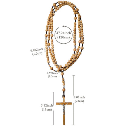 AMUSOUL 12mm Olive Wood Beads Fifteen Decade Praying Rosary of the Blessed